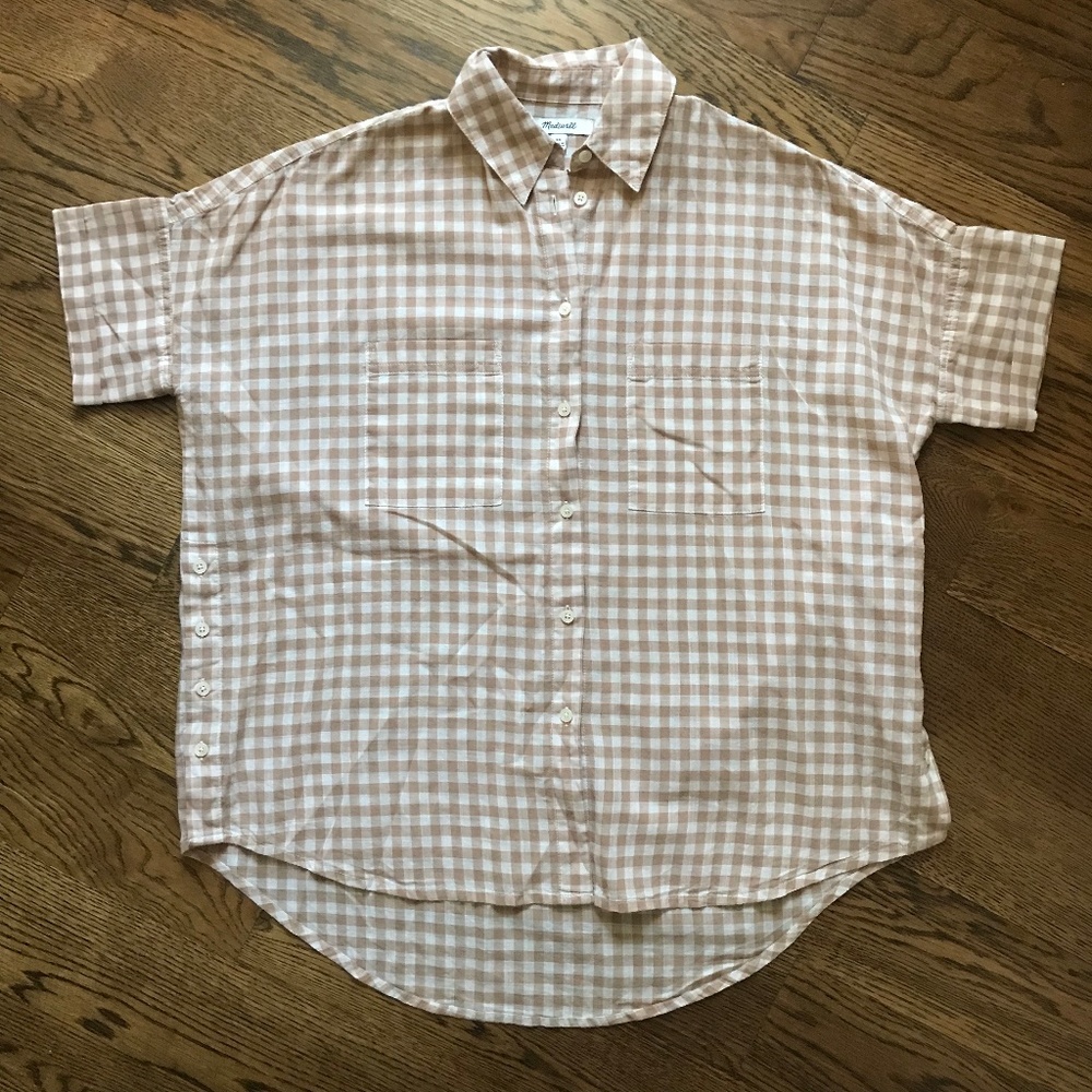 Madewell Tan Gingham Check Top Shirt Blouse XS